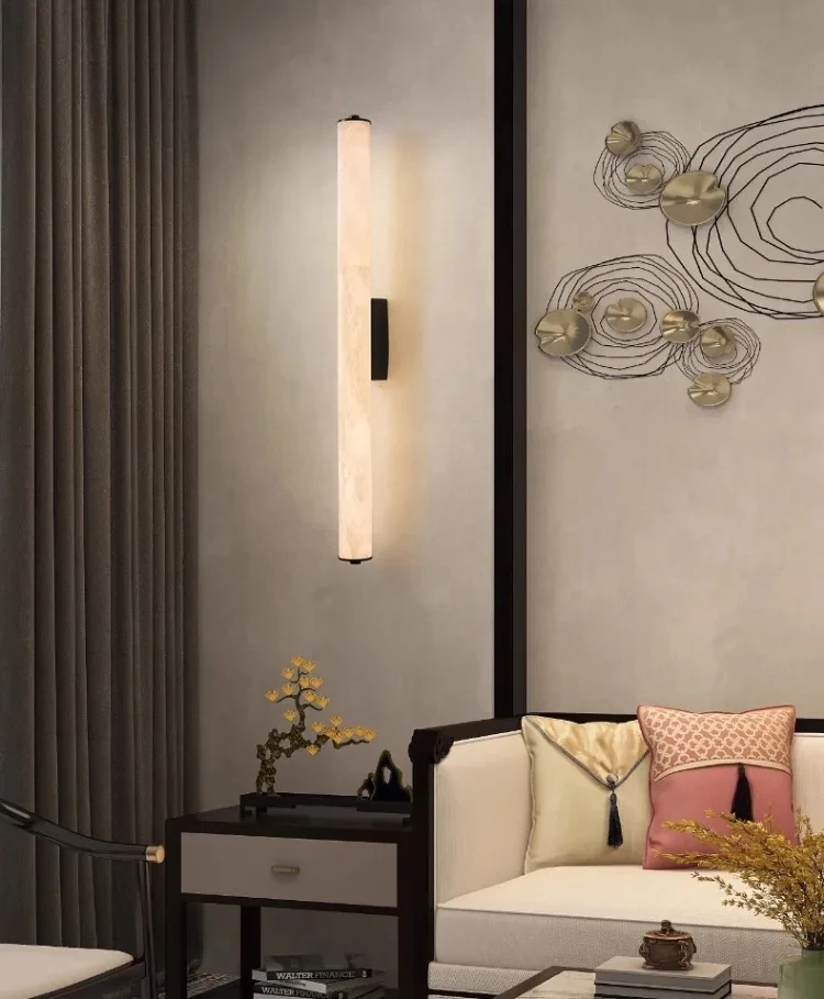 

2026 New Modern LED Light Luxury All Copper Natural Marble Wall Lamp Corridor Bedroom Bedside ;amp Room Decoration Lighting
