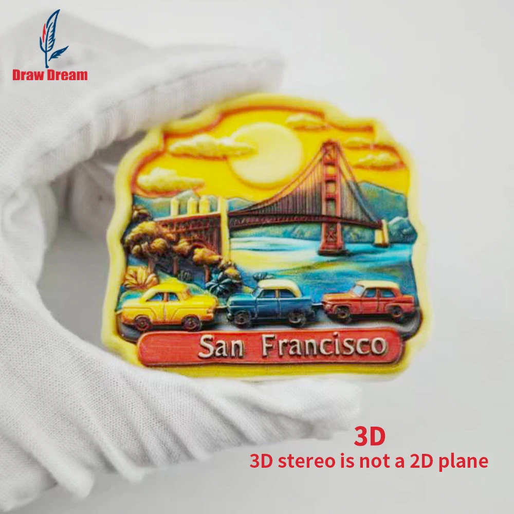 1Pc San Francisco Creative 3D Embossed Refrigerator Magnet World Travel Souvenir Collection Suitable for Home and Office Decoration, Personalized Exclusive Travel Souvenir Magnetic Refrigerator Magnet, Home Decoration,