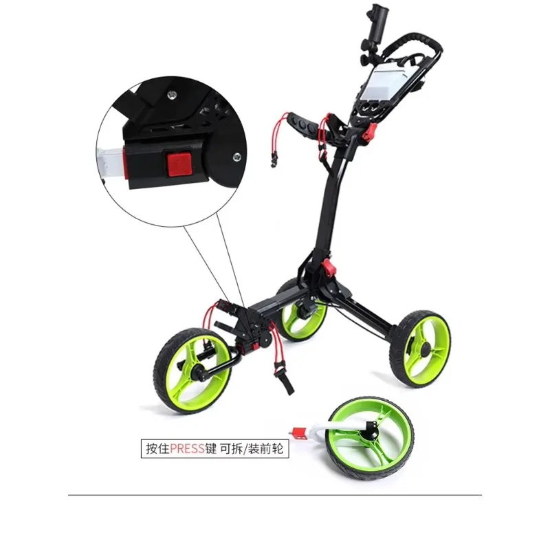 2026 Aluminium Golf Trolley Foldable Three-wheel Ball Cart with Hand-pulled Design Umbrella Stand & Scoreboard 30kg Capacity