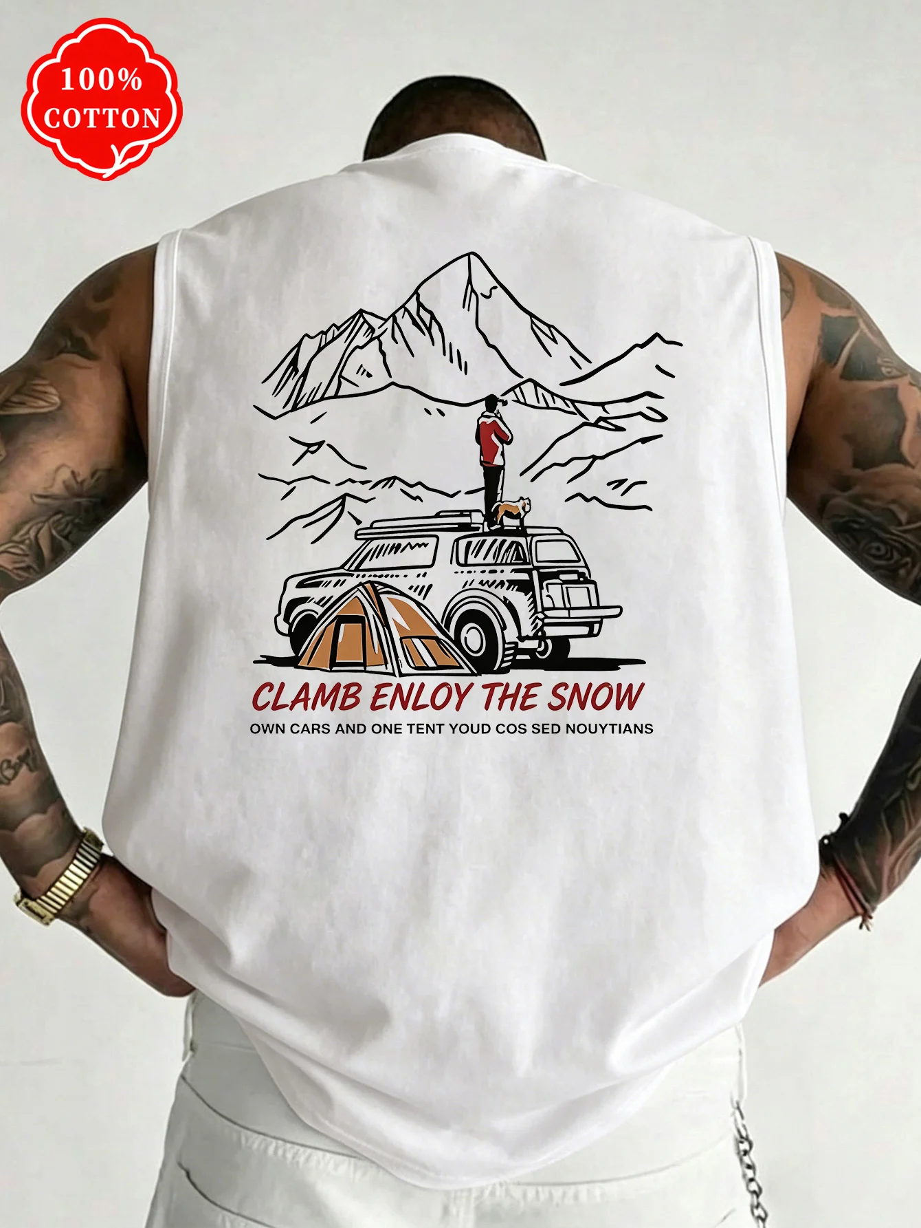 Mountain Biking Vest - Men 100% Cotton Sleeveless Tank Top
