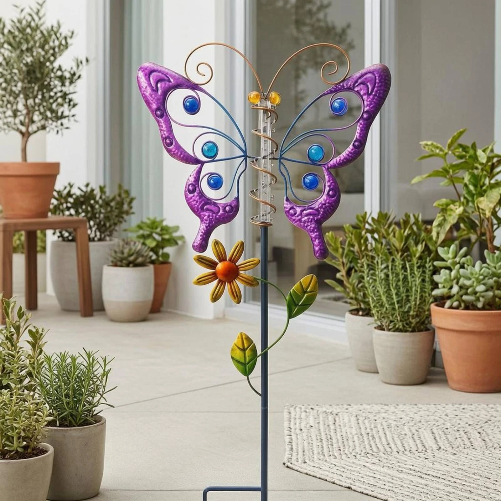 Metal Stake Rain Gauge Clear Tube Garden Stake Rain Gauge Precipitation Meter Easy to Read