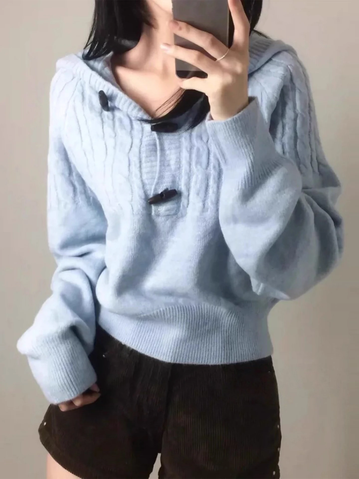 

Soft Cozy Women's Knitted Hat Sweater Coat with Twisted Button Design Stripe Pattern Long Sve Winter New Arrival