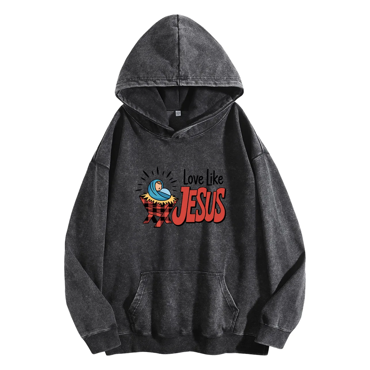 سترة بغطاء للرأس برسومات مغسولة كلاسيكية للرجال من Love Jesus، بلوفر كلاسيكي متعثر، ملابس الشارع، كاجوال #2