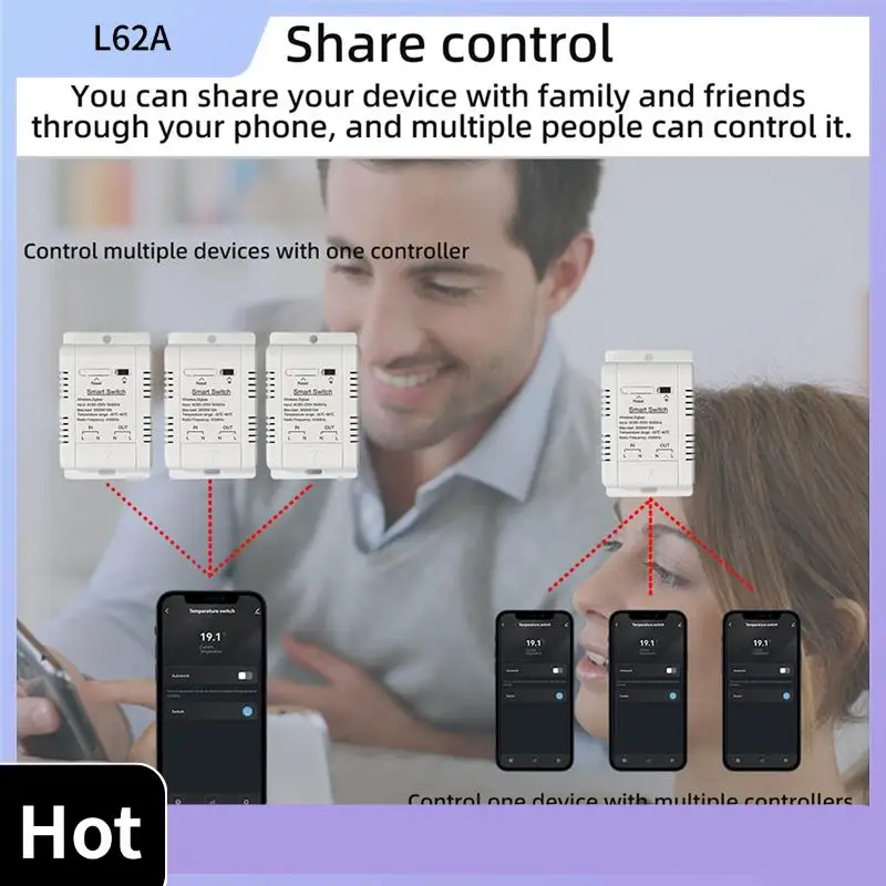 

L62A Переключатель температуры и влажности Интеллектуальный термостат Smart Wi-Fi Smart 20AB Выключатель для Ewelink Alexa Google