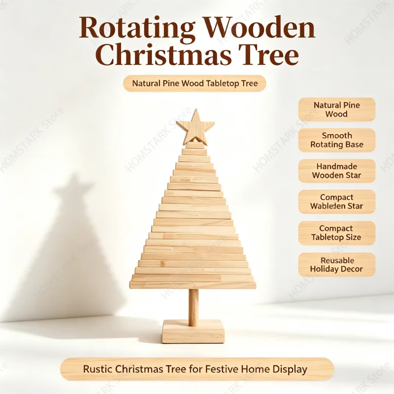 Hand‑Made Wooden Rotatable Light‑Up Tree Ornament, Home Decor For Spring Festival Mall Window Display Holiday Craft Accessory