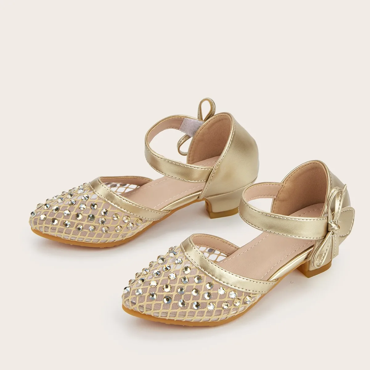 Summer Childrens High Heels Soft Bottom Fashion Mesh Hollow Breathable Girls Sandals Pointed Shiny Glitter Princess Dance Shoes