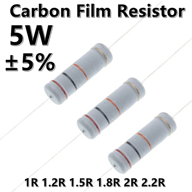 (10pcs) 5W Carbon Film 5% Color Ring Axial Resistor 1R 1.2R 1.5R 1.8R 2R 2.2R Ω ohm