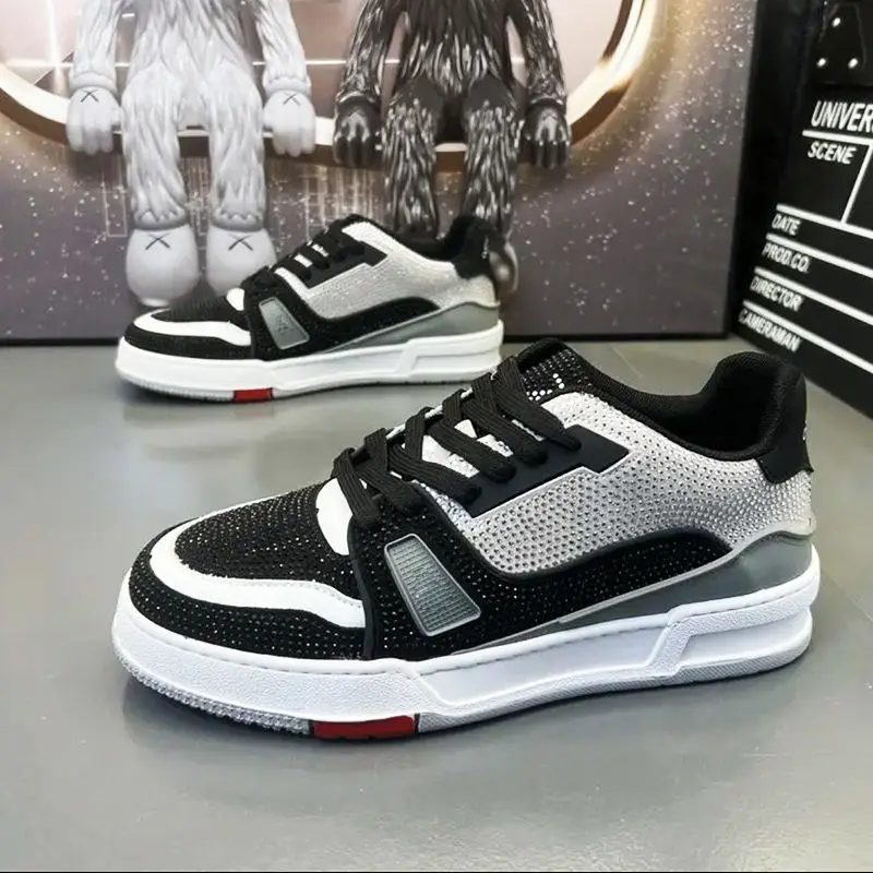 

Men's premium rhinestone casual shoes Men's fashio n flat sneakers.Luxury skateboard shoes