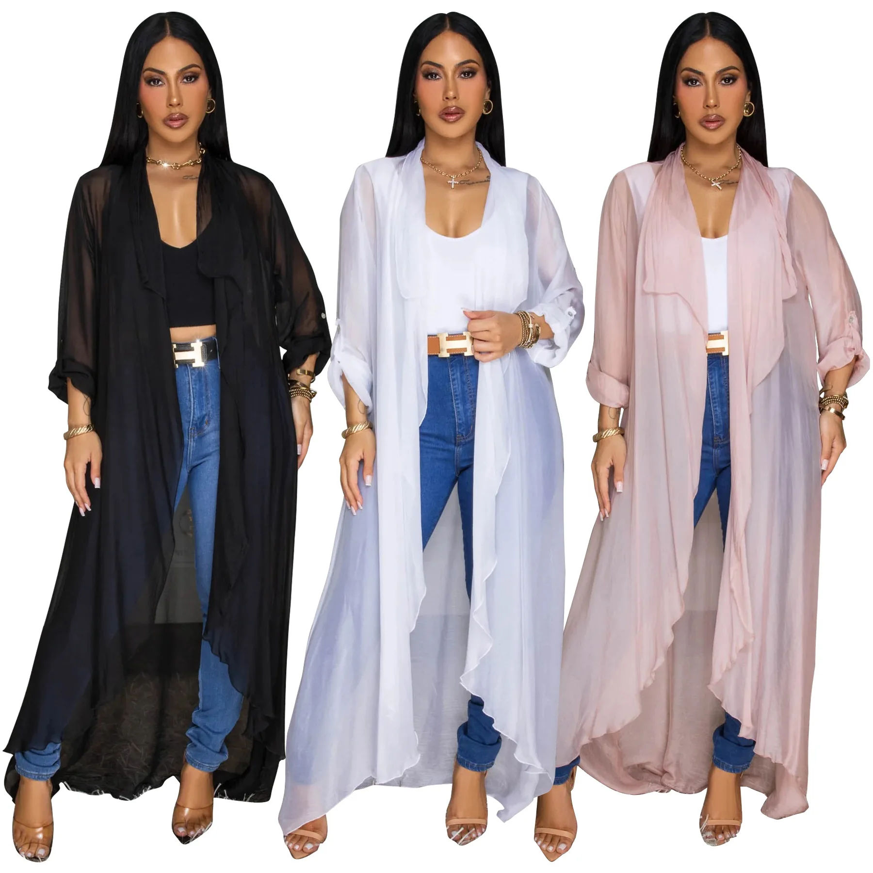 

Beach Mesh See Though Women's Set Long Sleeve Cover-ups Top Wide Leg Pants 2025 Summer One 1 Piece Set Outfits Tracksuit
