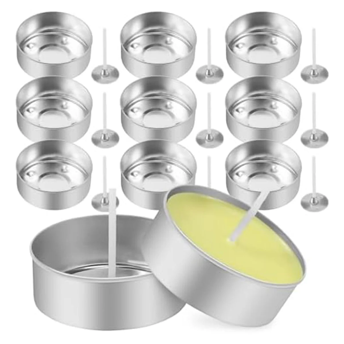 Newest 150Pcs Aluminum Tea Lights Cups, Metal Tea Light Tins with 150 Pcs Candle Wicks Empty Candle for Candle Lovers