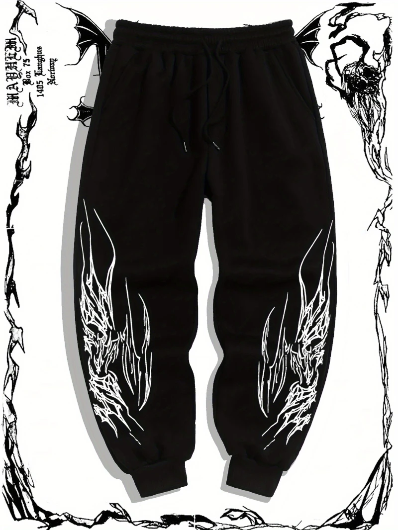 

Men's Gothic Style Oversized Trousers - Black & White Wide-Leg Tights with Gothic Knot Casual Pants for All-Season Wear