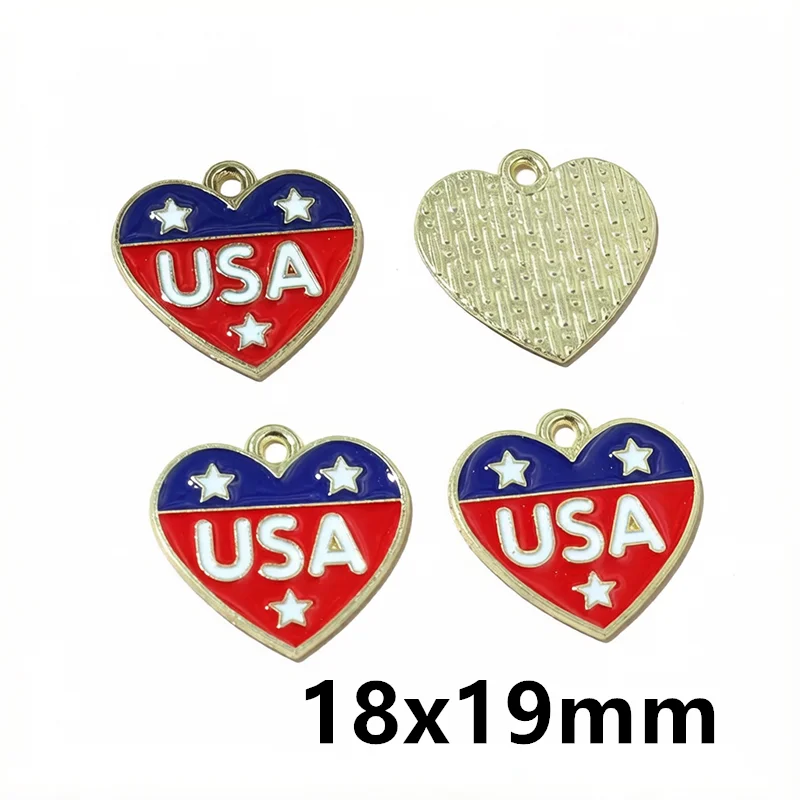10Pcs Enamel USA Flag Charms Pendant Independence Day of United States 4th of July Heart Cross DIY Jewelry Making Accessories view 4