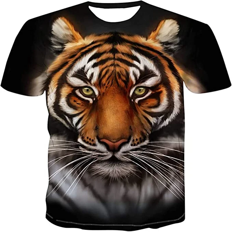 Fashion Adults Mens Kids New 3d Animal Tiger Graphic T-shirt Summer Trend Hip Hop Cool Street Style Printed Sports Thin Tops