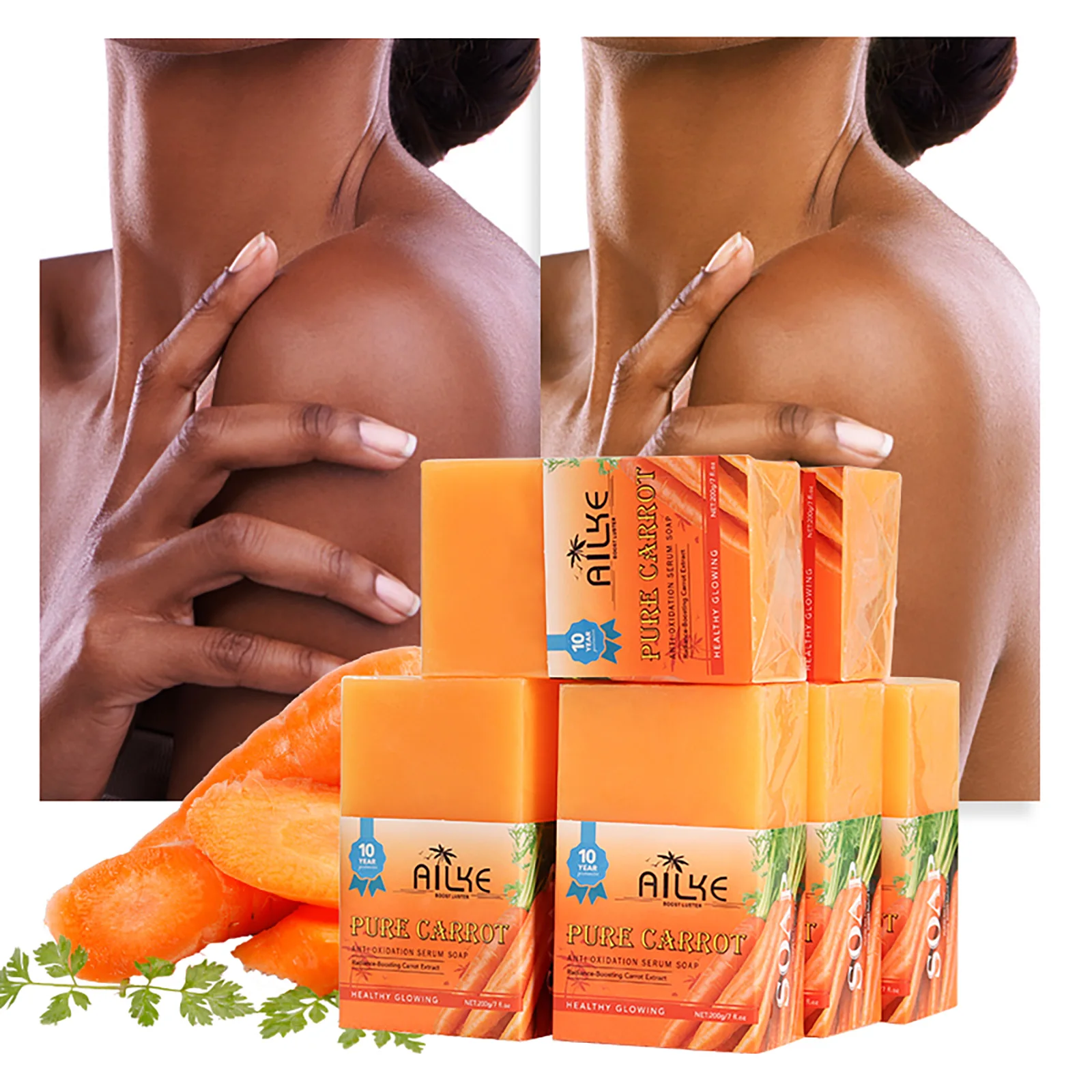 AILKE Pure Carrot Serum Soap, Lighten Skin Tone, Remove Dark Spots, Freckles, Melasma, For Caramel, Black, Dark Skin