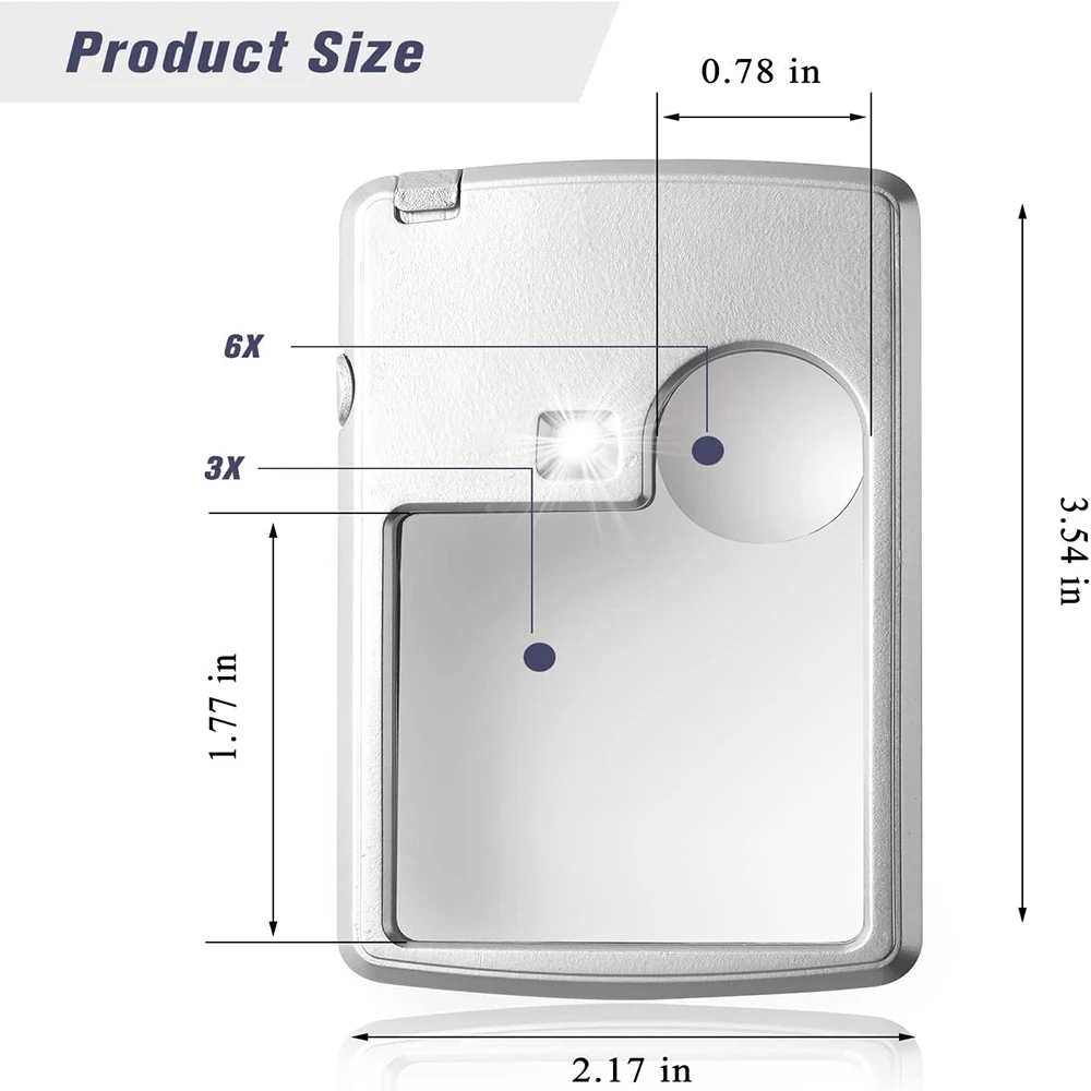Lente d\'ingrandimento tascabile con lente d\'ingrandimento per carte di credito illuminata 3X/6 X piccola Mini lente d\'ingrandimento per la lettura