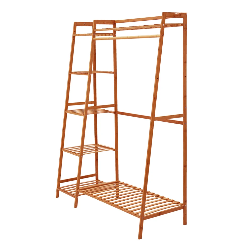 Voltsify Bamboo Bedroom Garment Clothes Rack Brown 110cm &130cm