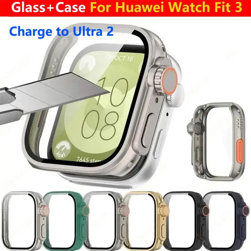 

Glass+Case For Huawei Watch Fit3 Change to Ultra2 SmartWatch Case,Screen Protector For Huawei Fit3 Upgrade to Ultra2 Accessories