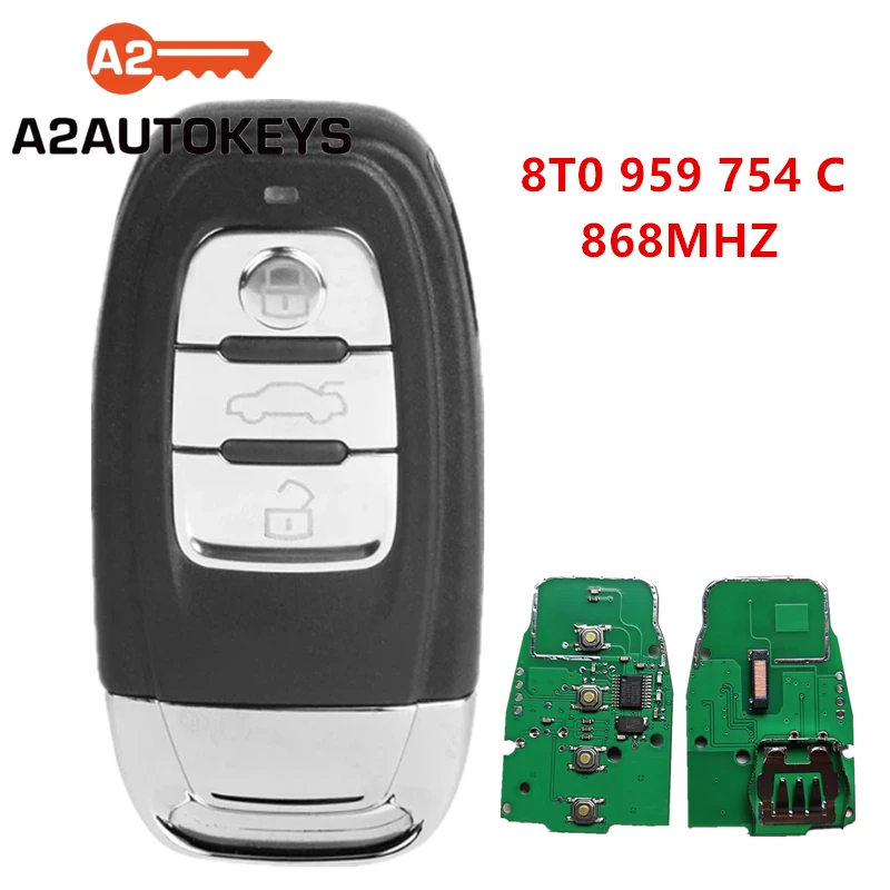 A2AUTOKEYS 8T0 959 754C 868MHZ 3 Buttons Smart Remote Car Key For Audi Q5 A4L A5 A6 A7 A8 RS4 RS5 S4 S5 