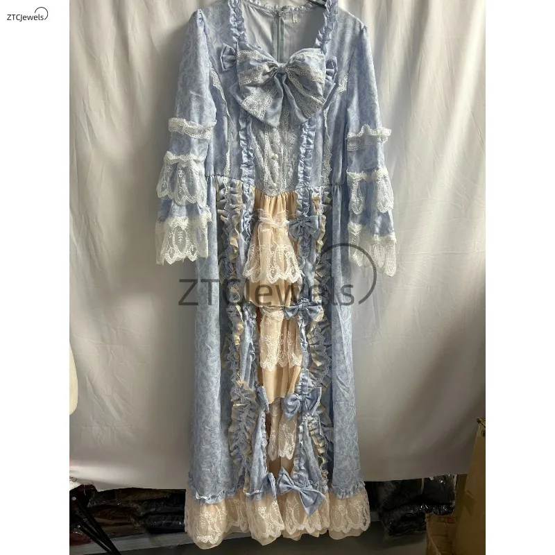 Anime Lolita Cosplay Princess Dress For Women Cute Bow Lace Chiffon Stitching Dresses Ladies All-match Large Swing Skirts New