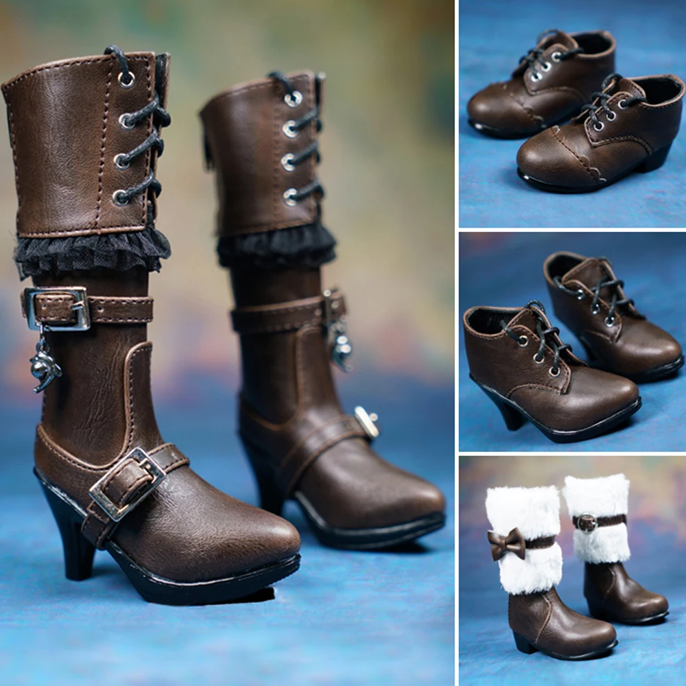 

G10-078 children toy 1/3 1/4 uncle bjd sd doll's props Accessoriess shoes brown color PU leather Retro high heels boots 1 pair