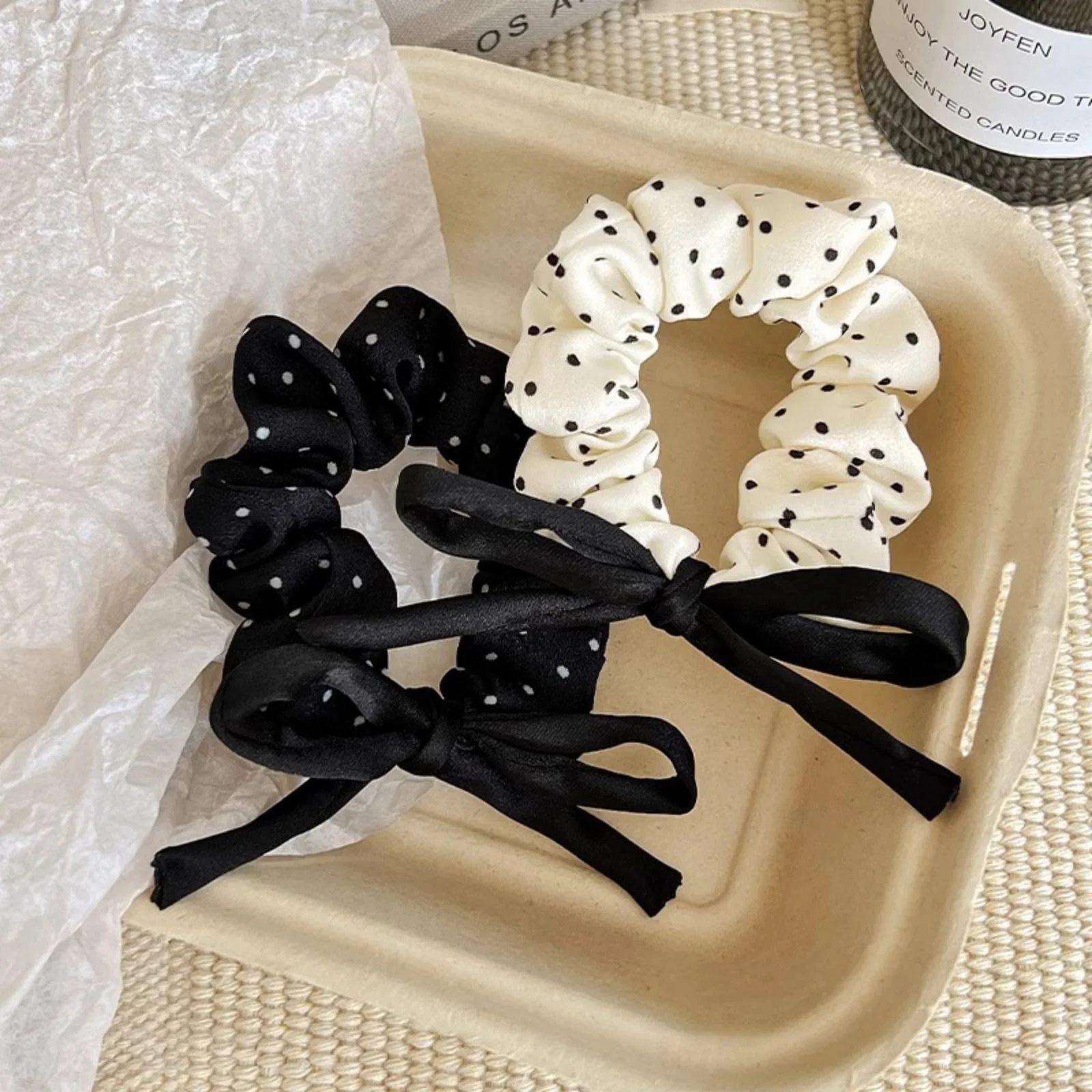 

2pcs Polka Dot Bow Small Scrunchies – Girl's Elegant Style Hair Ties, Double Ponytail Elastic Bands, Hair Accessories