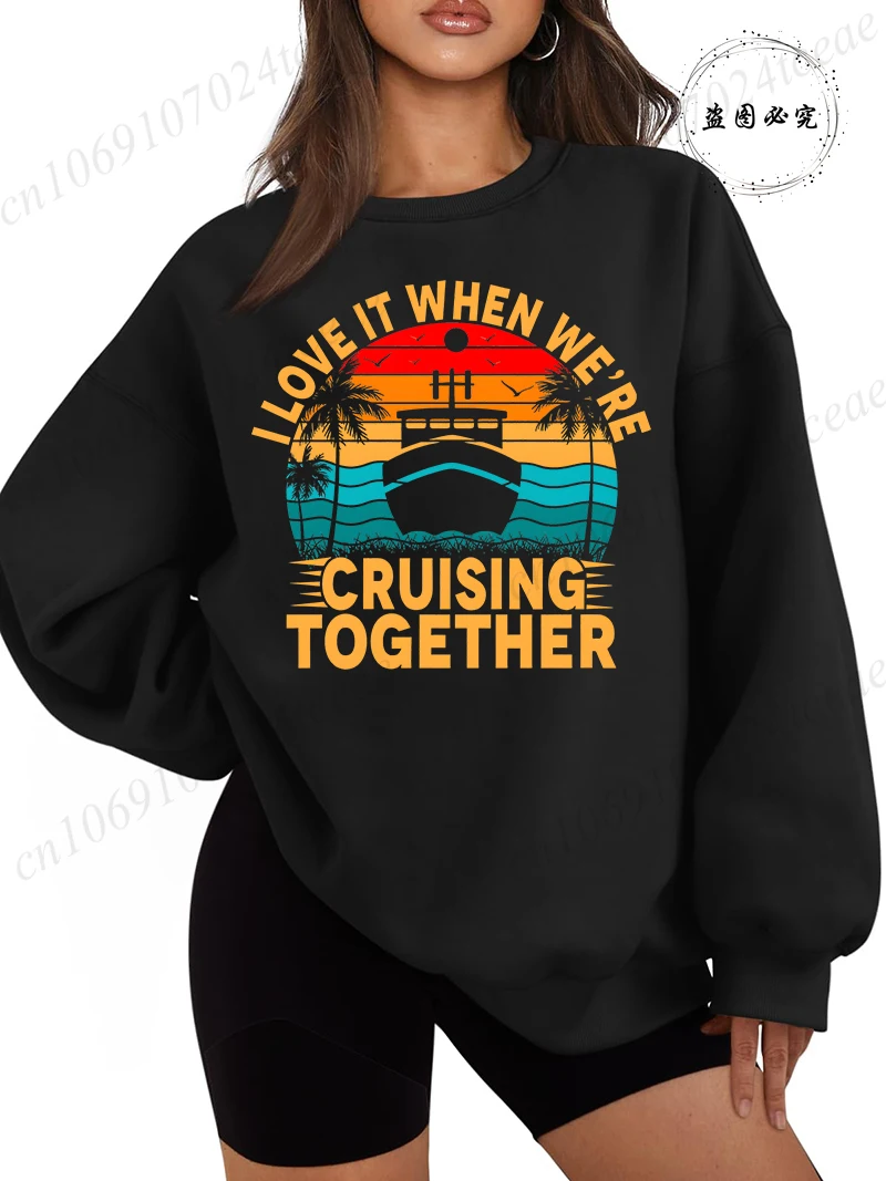 

Женские толстовки-пуловеры Cruise Squad 2026: мягкие, тонкие, хлопковые, уличный стиль, с принтом «Круизное судно 2026», 330 г/м²