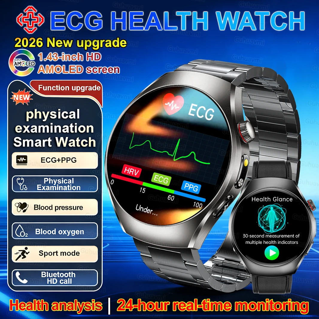 2026New Smart Watch Blood oxygen physical examination Pressure AMOLED Smartwatch For Men Women managed care Smart watch ECG+PPG