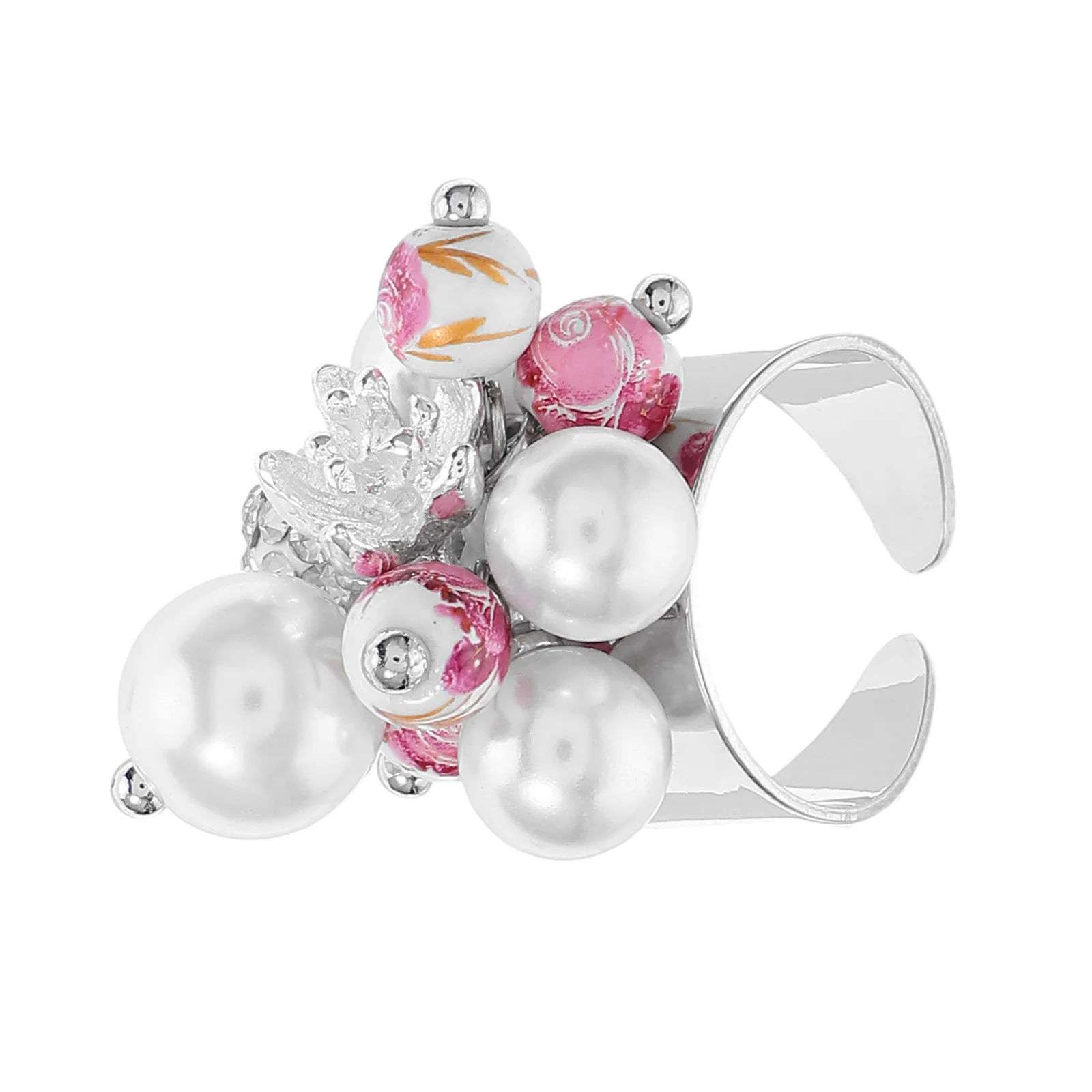 

Open Finger Ring Glass Beads Simulation Pearl Minimalist Design Lightweight Comfortable Daily Casual Formal Trendy Women Rings