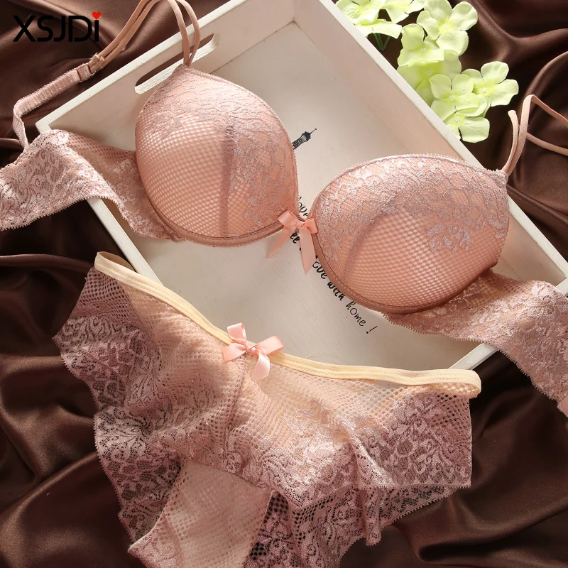 

Women's Sexy Lace Bra Set Fashion Thin Deep V Bra Push-up Underwear Lenceria Mujer Vintage Embroidered Solid Color Bra Set