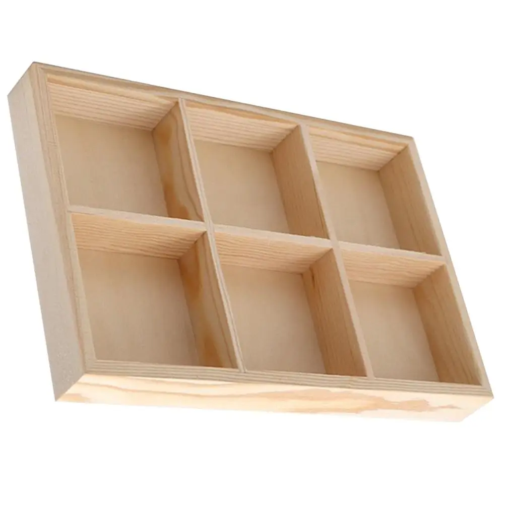 

6 Compartments Watercolor Pen Storage Tray Kids Pencil Case Pine Wood Crayon Drawing Organizer Multifunctional Portable Desk