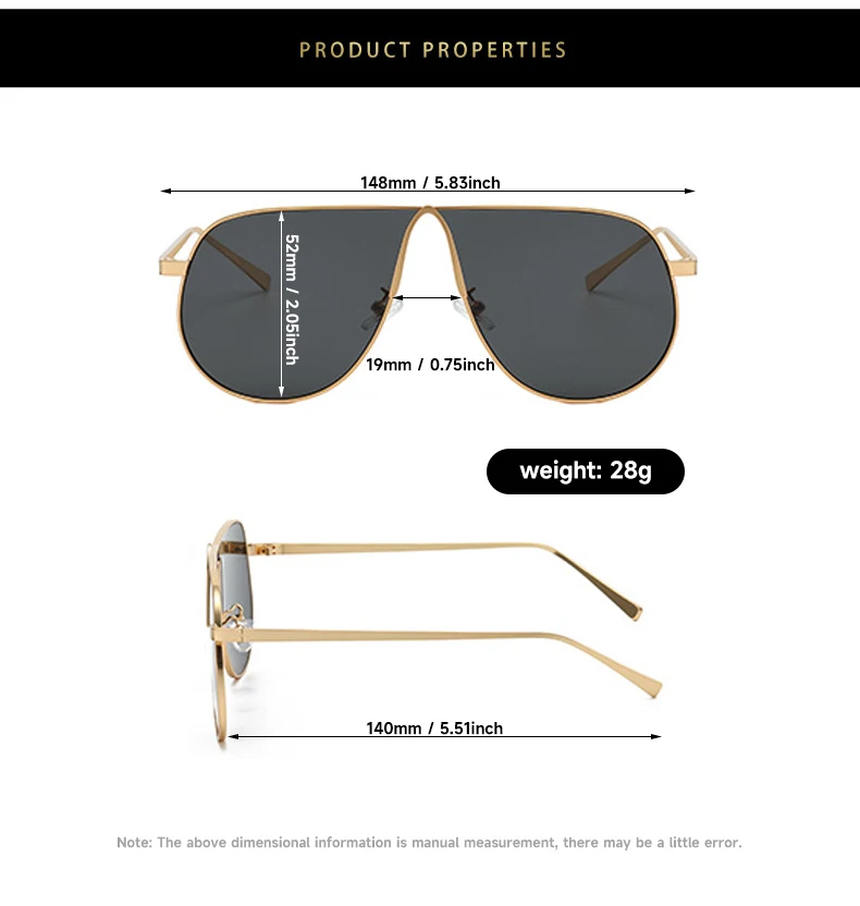 Neue Modische Sonnenbrillen für Damen und Herren Übergroße Piloten-Sonnenbrillen UV400 Metall-Brillen Markendesigner-Shades – Detail 4