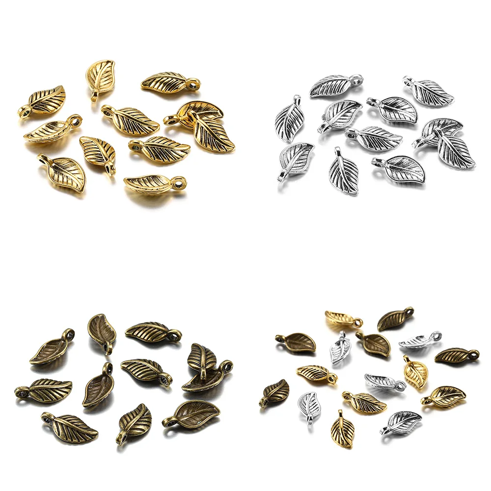 60pcs/lot 15x17mm Antique Metal Alloy Leaves Charms Pendants Findings Jewelry Making Accessories