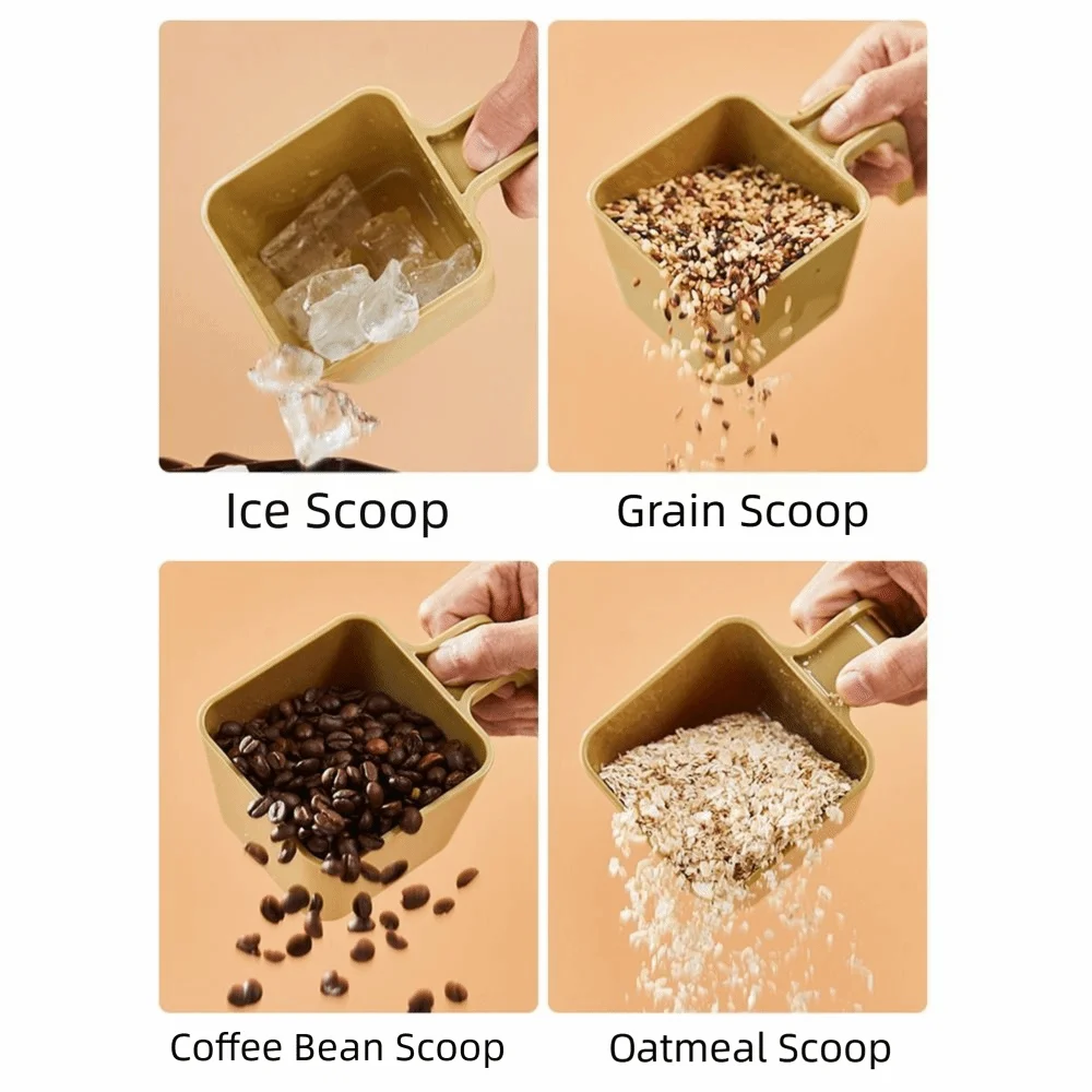 

Simple Square Shape Ice Scoop Comfortable Grip Food Grades Ice Shovel 350/470/590ML Thicken Measuring Cup Coffee Shop Gadget