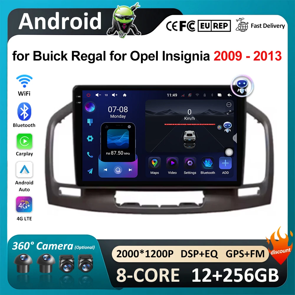 Android OS GPS Navi BT WiFi for Buick Regal for Opel Insignia 2009 - 2013  Car Audio Multimedia Player Head Unit 2.5D Screen