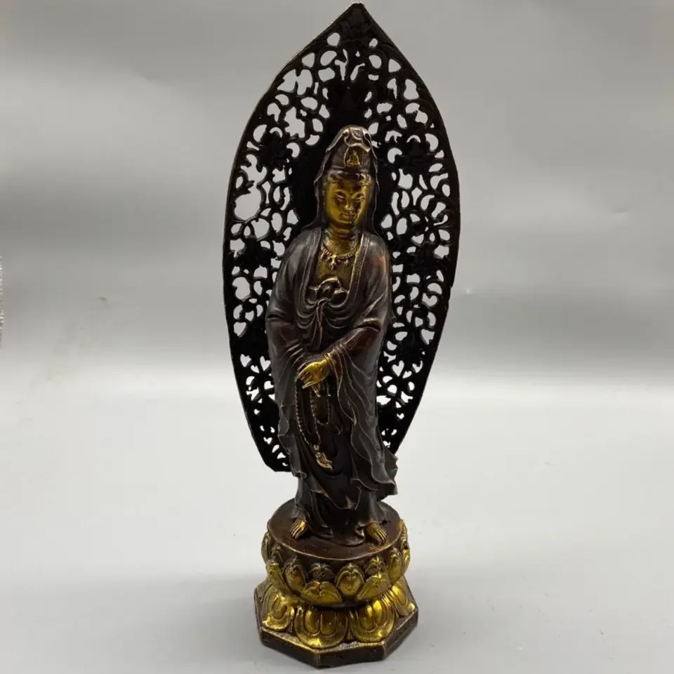 Purple copper gilded station backlit Guanyin ornaments