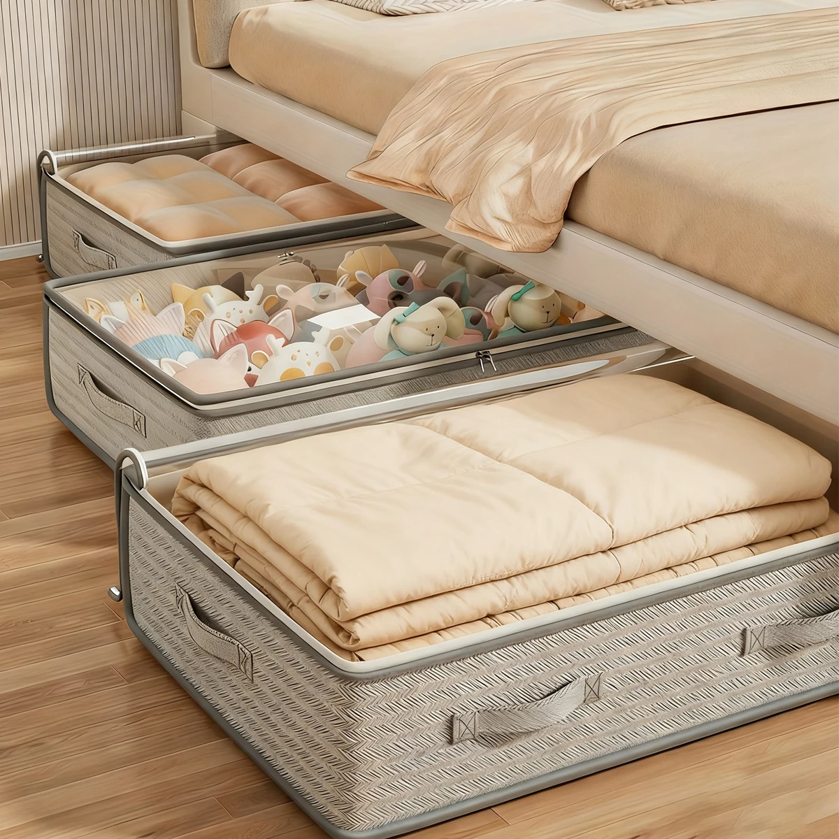 Clothes Quilt Storage Bag Underbed Organizer Large Capacity Quilt Storage Box Foldable Storage Bag Dust Tote