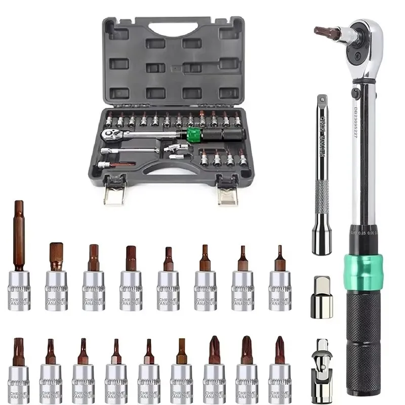 

1/4'' Drive 2-25N.m Precise Double Scale Torque Wrench Set MTB Bike Socket Spanner Bicycle Motorcycle Ratchet Repair Toolbox Kit