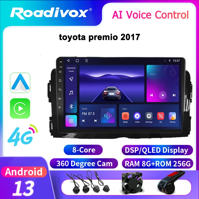 

roadivox Android Car Radio for Toyota Premio 2017 GPS Navigation Video Stereo Screen Multimedia Player Tape Recorder Carplay