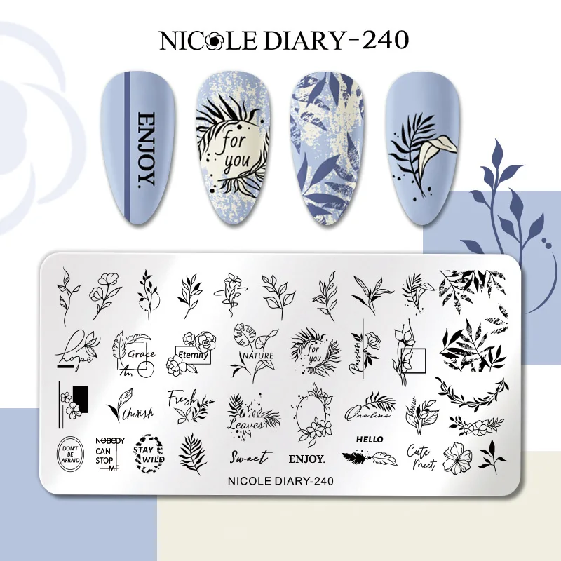 DIÁRIO NICOLE-Nail Stamping Plates, Flower Leaves, Floral, Borboleta, Line Printing, Stencil, Nail Stamp, Modelos, Nail Art Tools Pedidos a partir