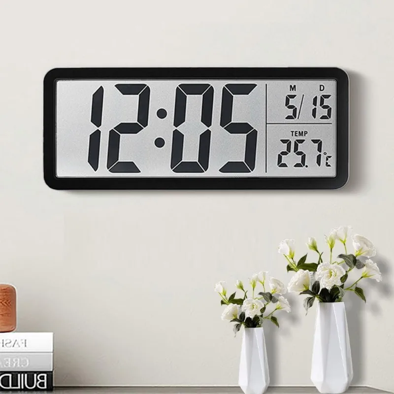 Wall-Mounted Digital Wall Clock Electronic LCD Disply Clocks Multifunctional Temperature and Time Week Display Battery Powered