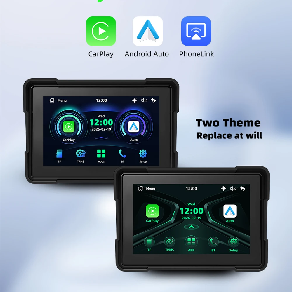 EKIY Wireless CarPlay Moto 5.0 inch Portable Digital Motorcycle Dashboard GPS Navigation Display Screen Android Auto Monitor