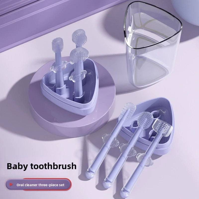 

3PCS Baby Silicone Toothbrush Set Infant Training Toothbrush Tongue Cleaner Oral Care Kit with Cup for Newborn Toddler Kids Bebe