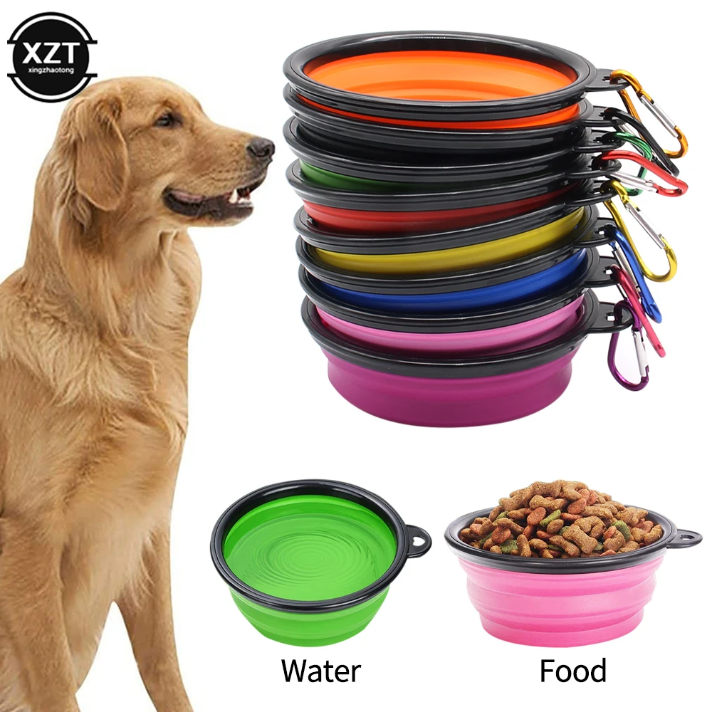 Portable Collapsible Dog Travel Bowl Silicone Pet Dogs Bowls For Traveling Camping Walking Outdoor Feeding Pet Folding Dish Bowl