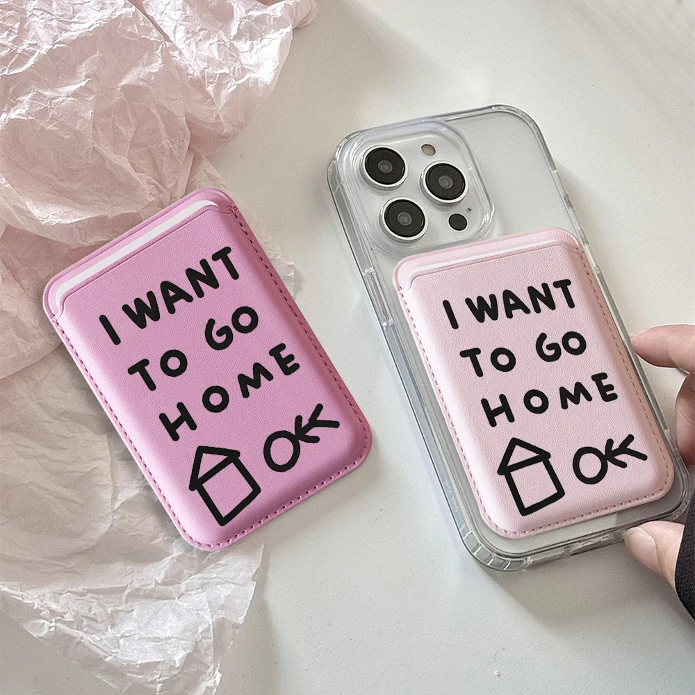 Leather Card Wallet Cover Magnetic Phone Card Holder Simple Letters Case Suitable For All iPhone For Magsafe Card Phone Back Bag