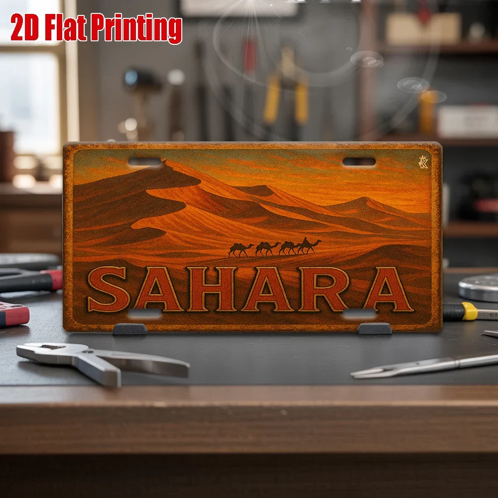 Printing, , Sahara Dunes Caravan Metal License Plate, Decorative Signs & Plaques , Vintage Aluminum Sign, Perfect for Desert