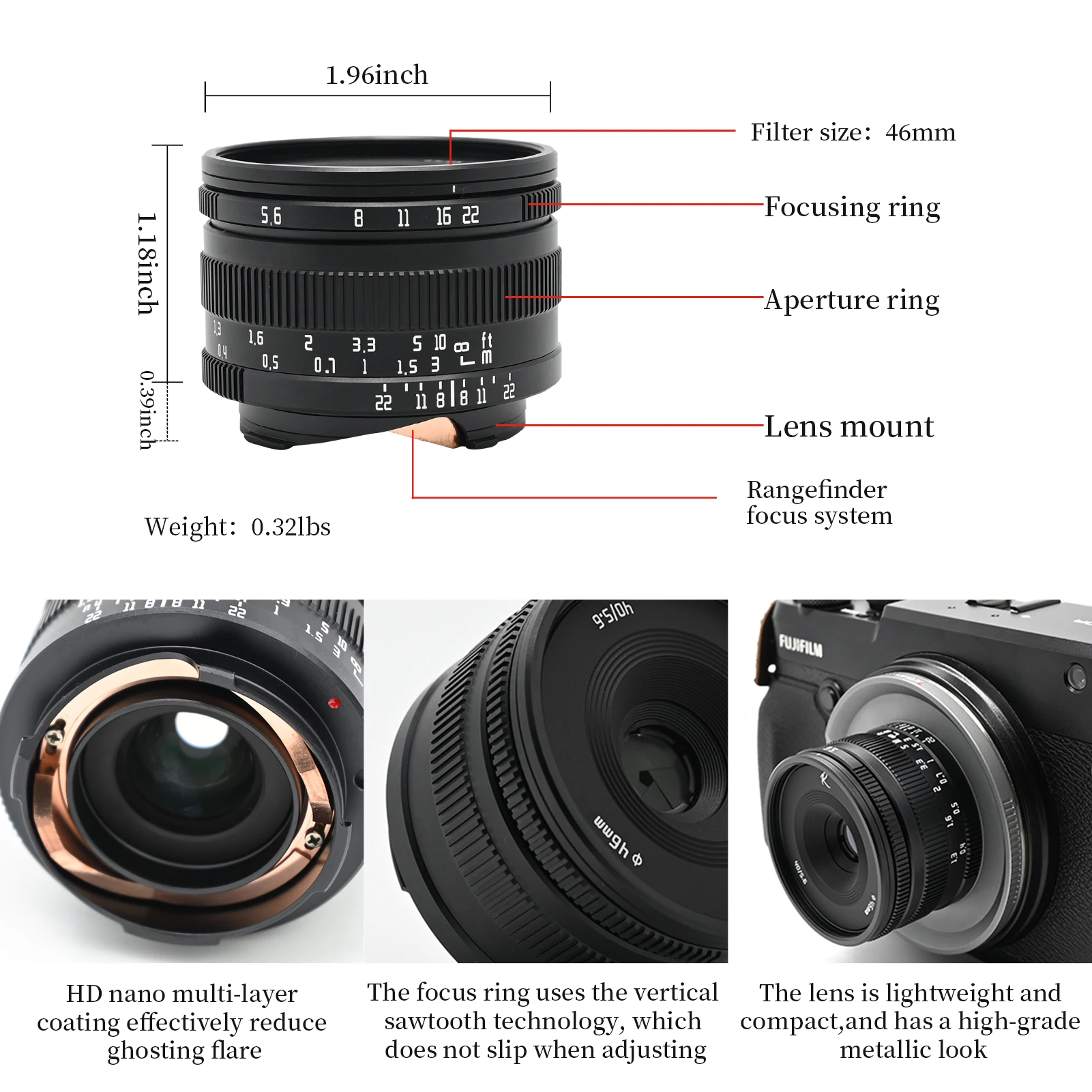 Astrhori 40mm F5.6 Lens Full Frame Manual Camera Lens for Leica M M11 M240 M3 M6 M7 M8 M9 M9p M10 Mount Cameras