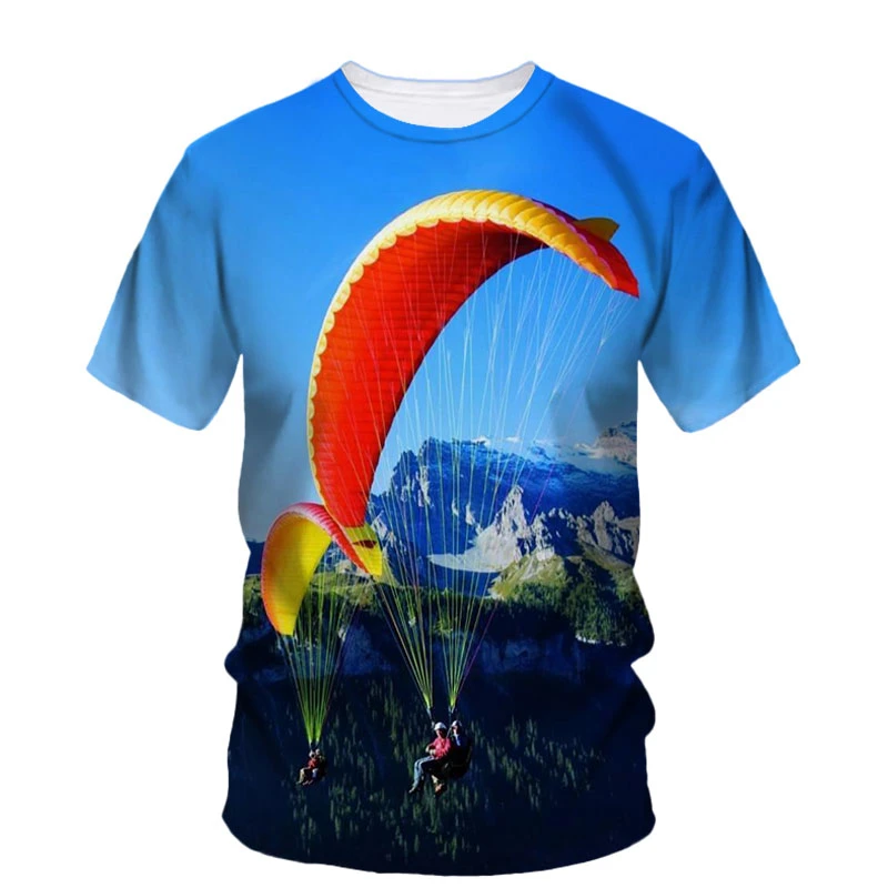 Men's 3D Stereoscopic Paragliding Sailing Shirt with Print - Fashionable Summer Street Trendy Personalized Men's Clothing