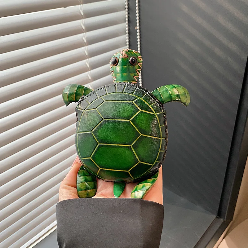Genuine Leather Creative Turtle Coin Purse Cute Cartoon Student Children's Mini Cowhide Handmade Animal Short Wallet