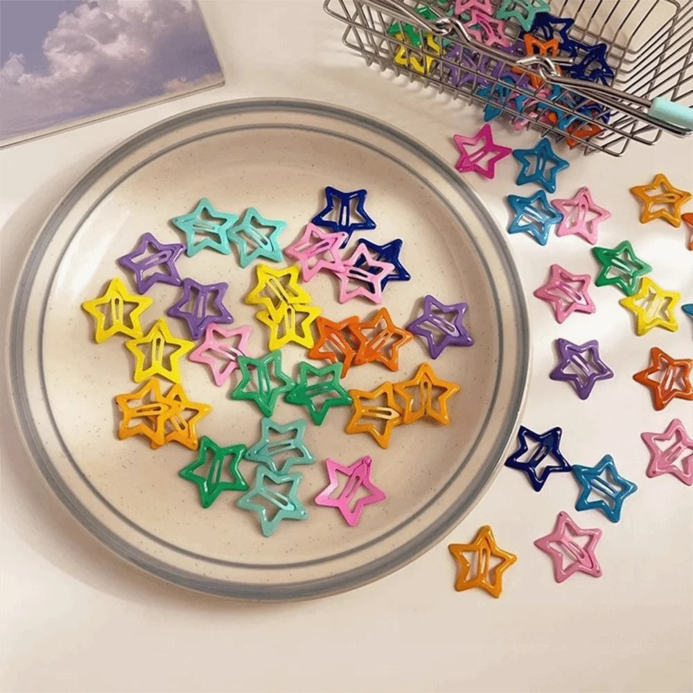 

20Pcs Candy Color Star Shape Hair Clips Colorful Hollow Metal Hair Barrettes Snap Simple Metal BB Hair Clips Makeup Ideal