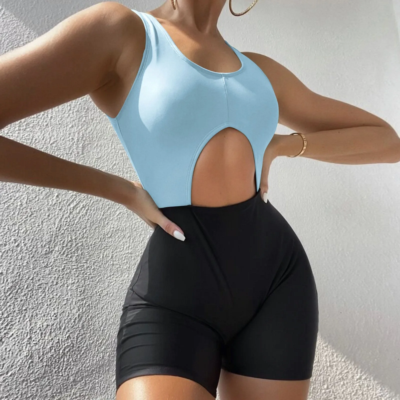 

Patchwork One Piece Swimsuit Women's Swimwear 2024 New Sexy Hollow Bodysuit Bathing Suit Female Summer Beachwear Bodyshort